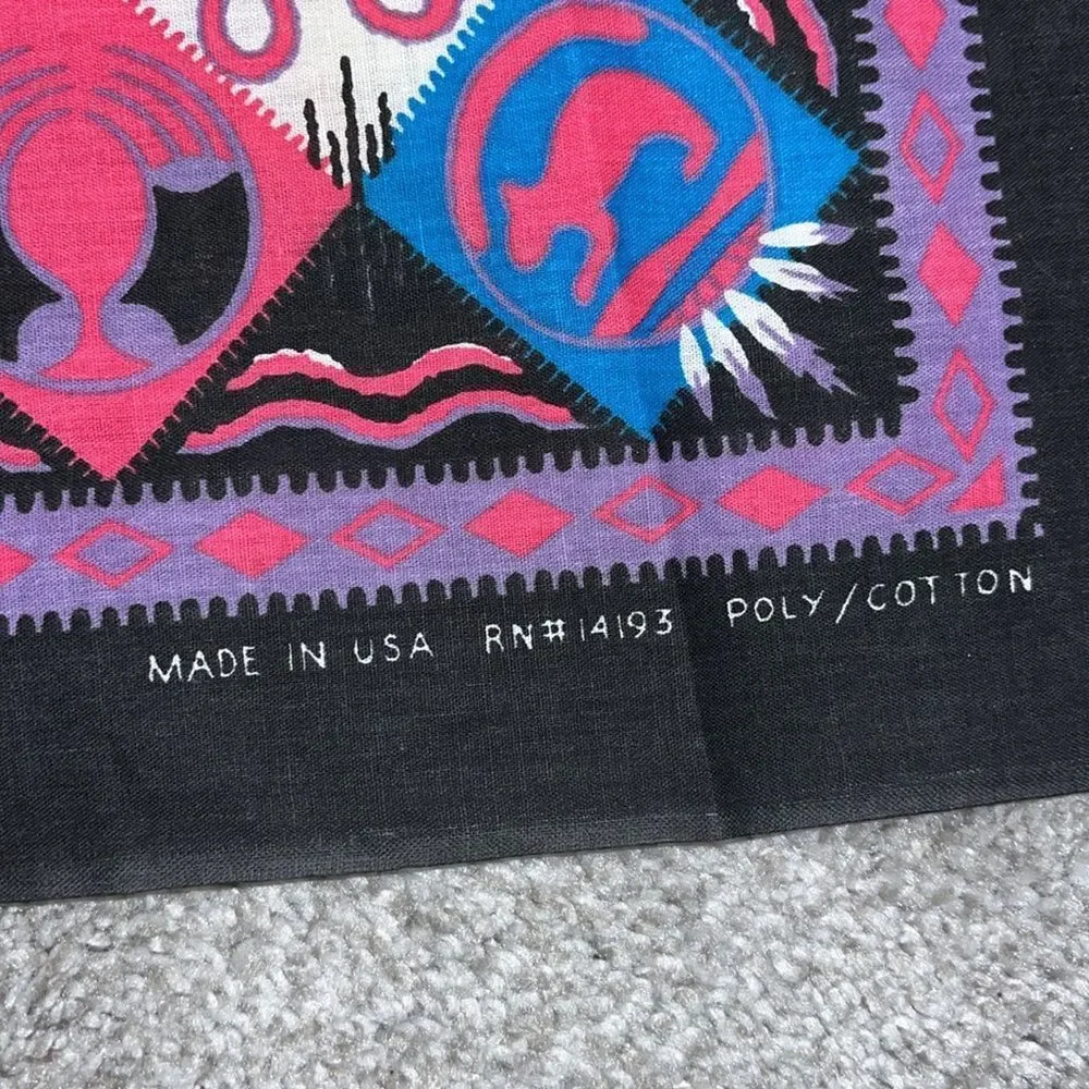 New 22” Vintage Navajo Native American Indian Bandana cloth Pink Black Turquoise
